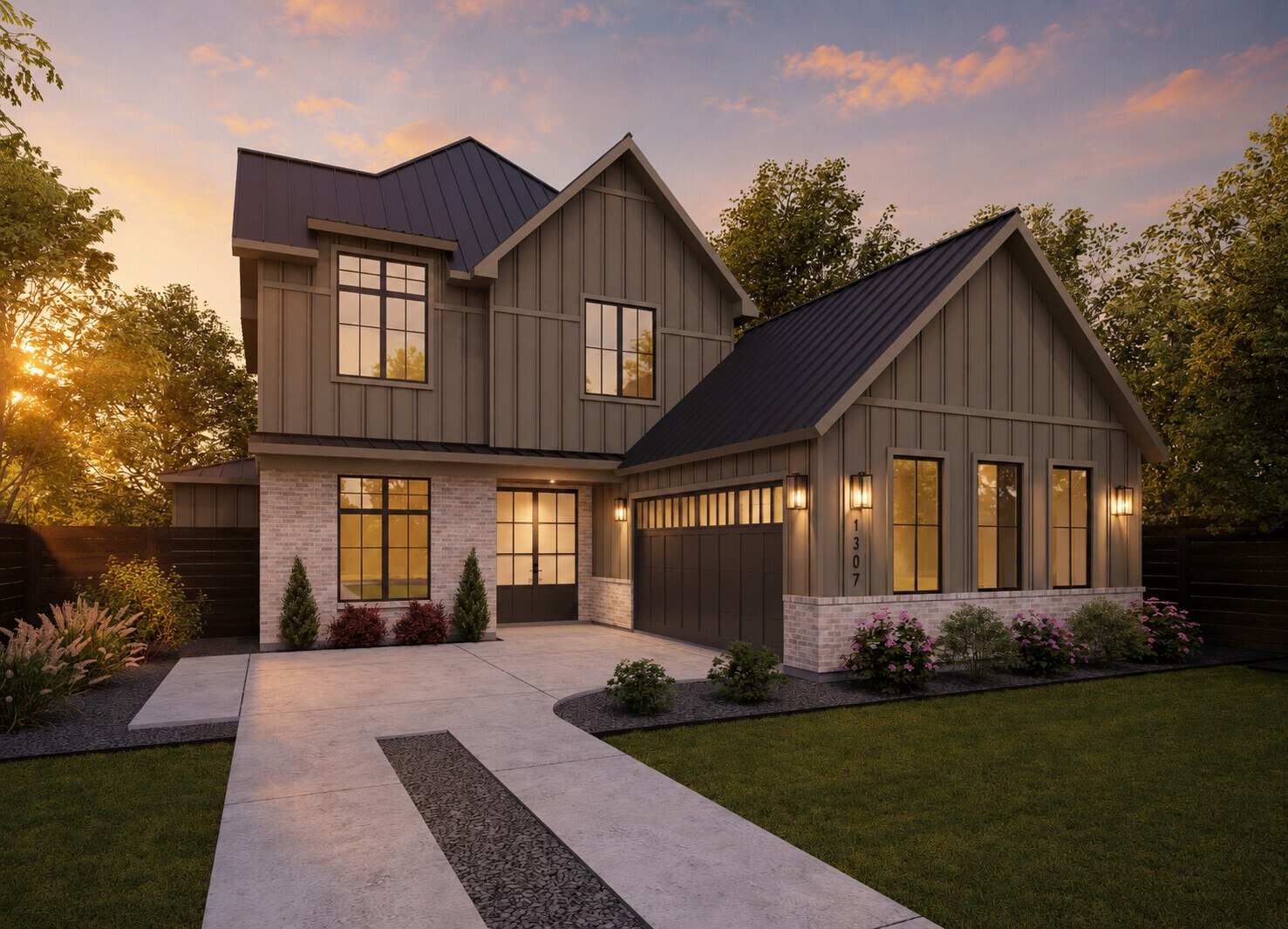 Front elevation at dusk